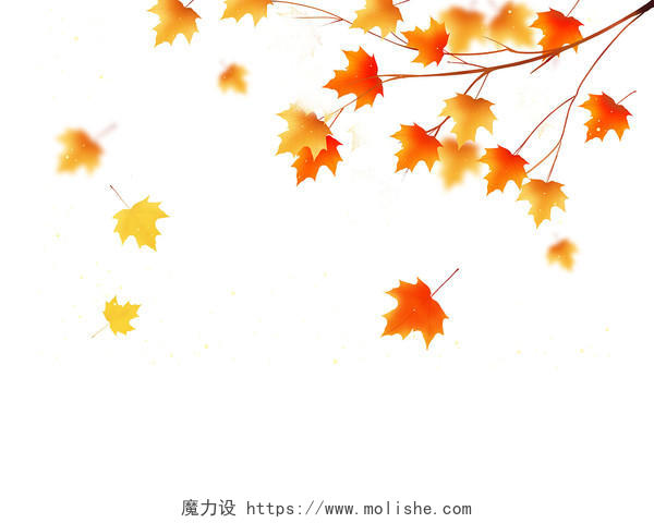 黄色手绘卡通枫叶树枝树叶秋天秋季元素PNG素材